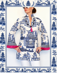 Nanjing Pagoda Toile in Blue & Greek Key Trim