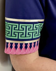 Greek Key Trim & Tassels Sport Tunic in Navy