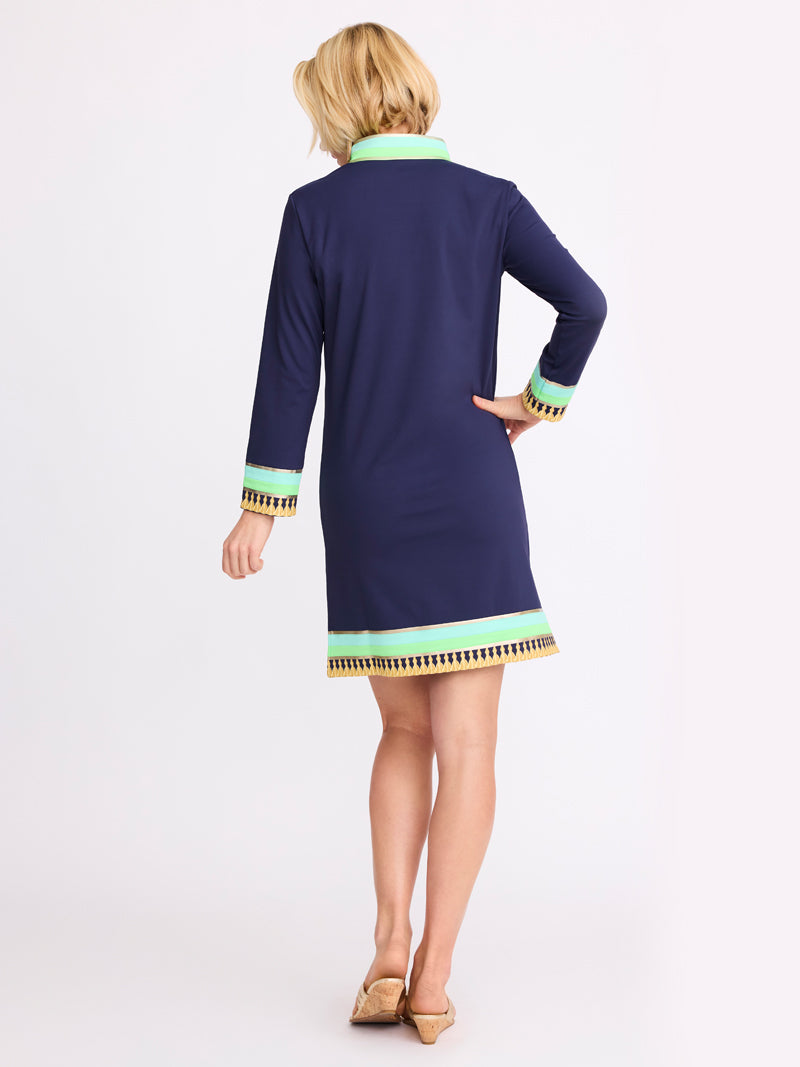 Tassley Navy Sport Tunic Dress with Mint & Lime