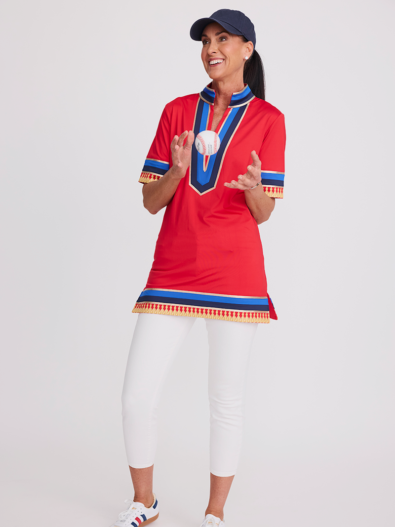 Tassley Red Sport Tunic with Royal & Navy