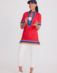 Tassley Red Sport Tunic with Royal & Navy